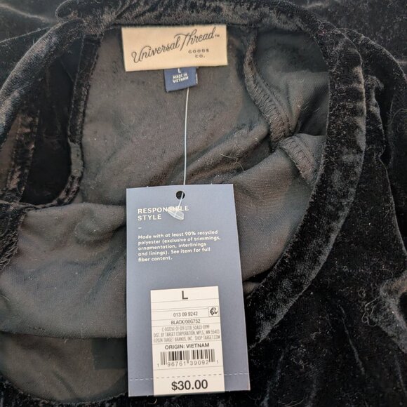 Women's Long Sleeve Velvet Mini A-Line Dress - Universal Thread Black L & XL - Picture 4 of 6